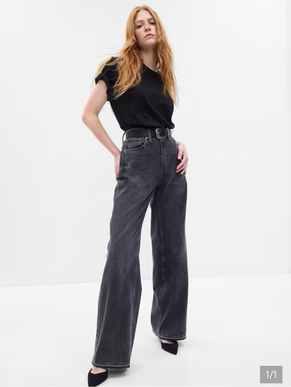 GAP Faded Black Wash Wide-Leg High-Rise Jeans, Size 12